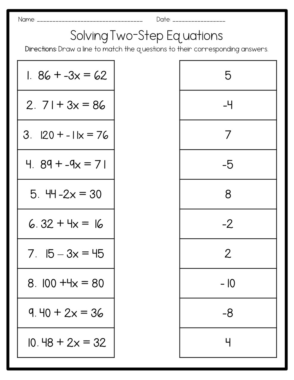 2 step equations worksheet pdf 2 step equations worksheet pdf