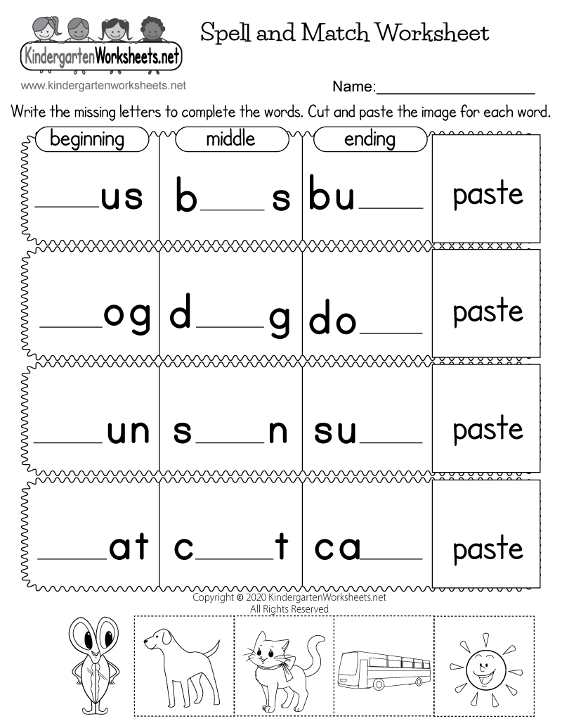 Spell And Match Worksheet Free Printable PDF