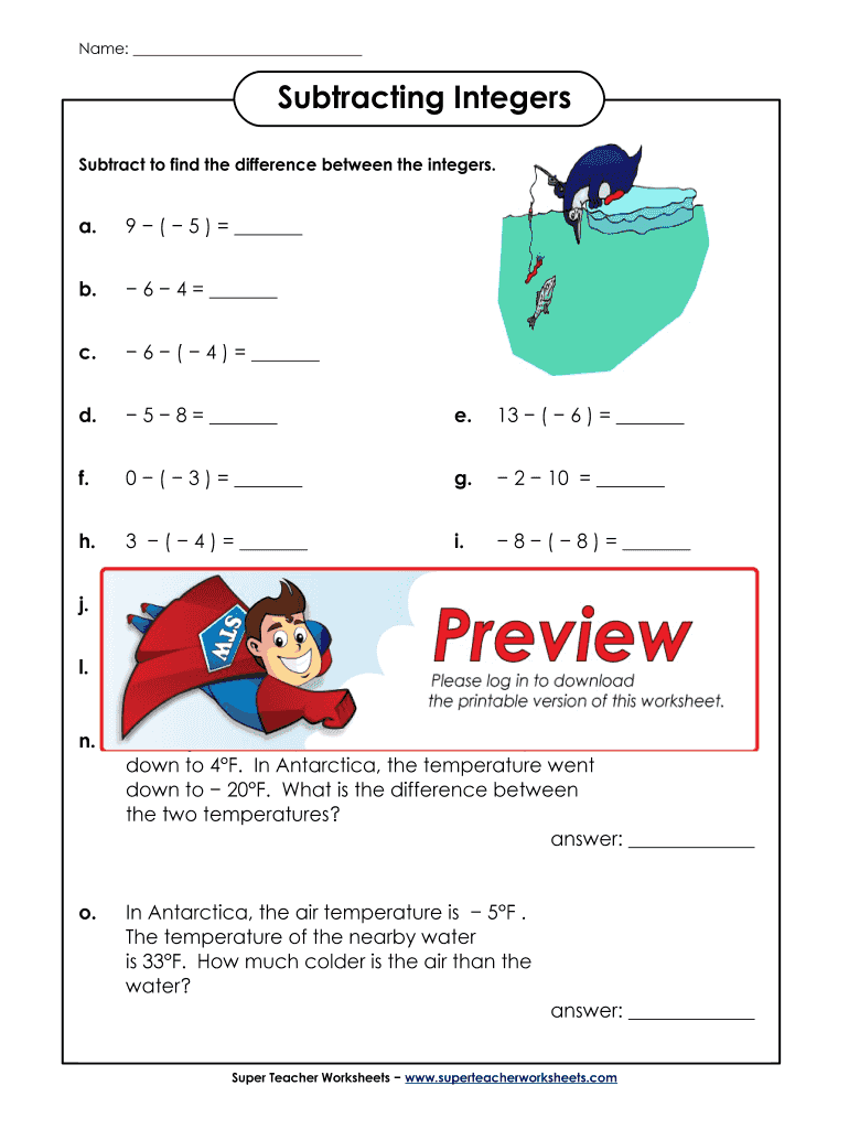 Subtracting Integers Worksheet Blank Fillable Template Fill Out Print Download PDF PdfFiller Subtracting Integers Worksheet Blank Fillable Template Fill Out Print Download PDF PdfFiller