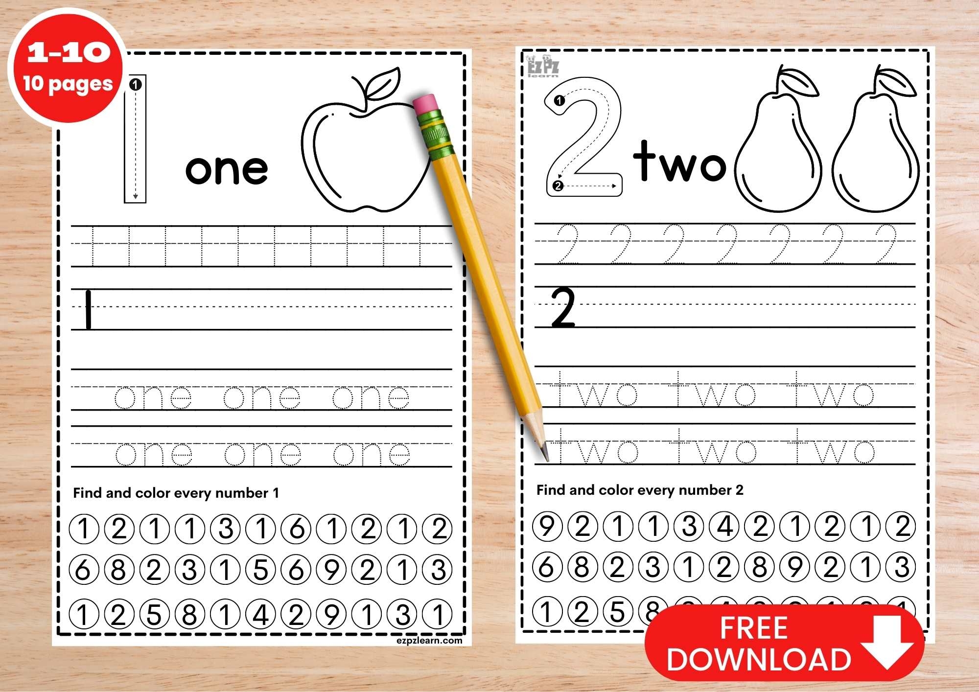 tracing numbers 1-10 worksheets pdf