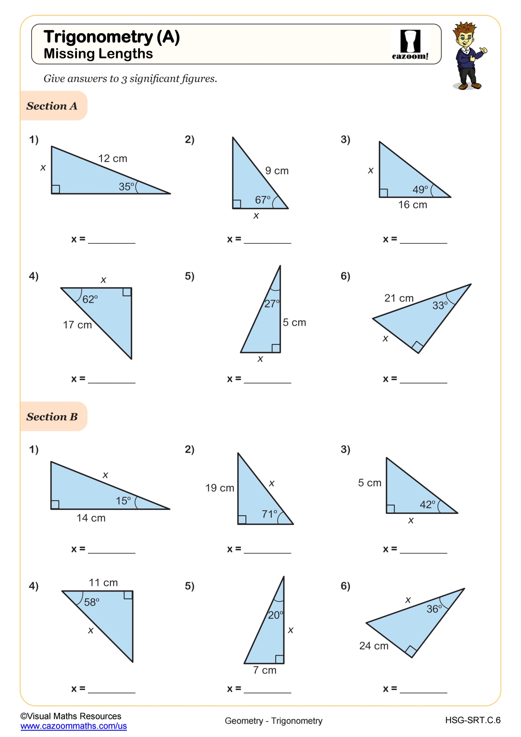 Trigonometic Ratios SOH CAH TOA Missing Side Lengths Worksheet PDF Printable Geometry Worksheet Trigonometic Ratios SOH CAH TOA Missing Side Lengths Worksheet PDF Printable Geometry Worksheet