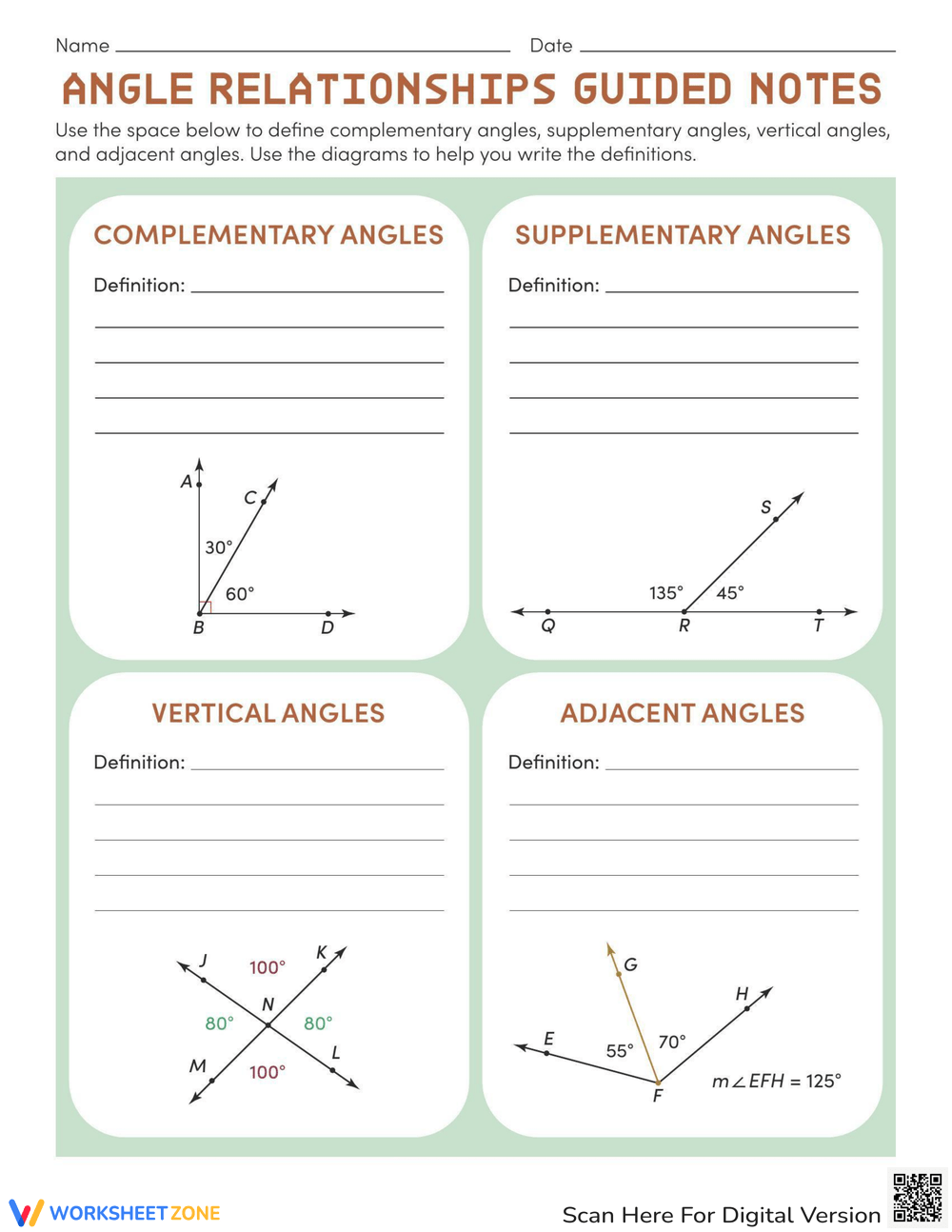 Understanding Angle Relationships Guided Notes Worksheets Understanding Angle Relationships Guided Notes Worksheets