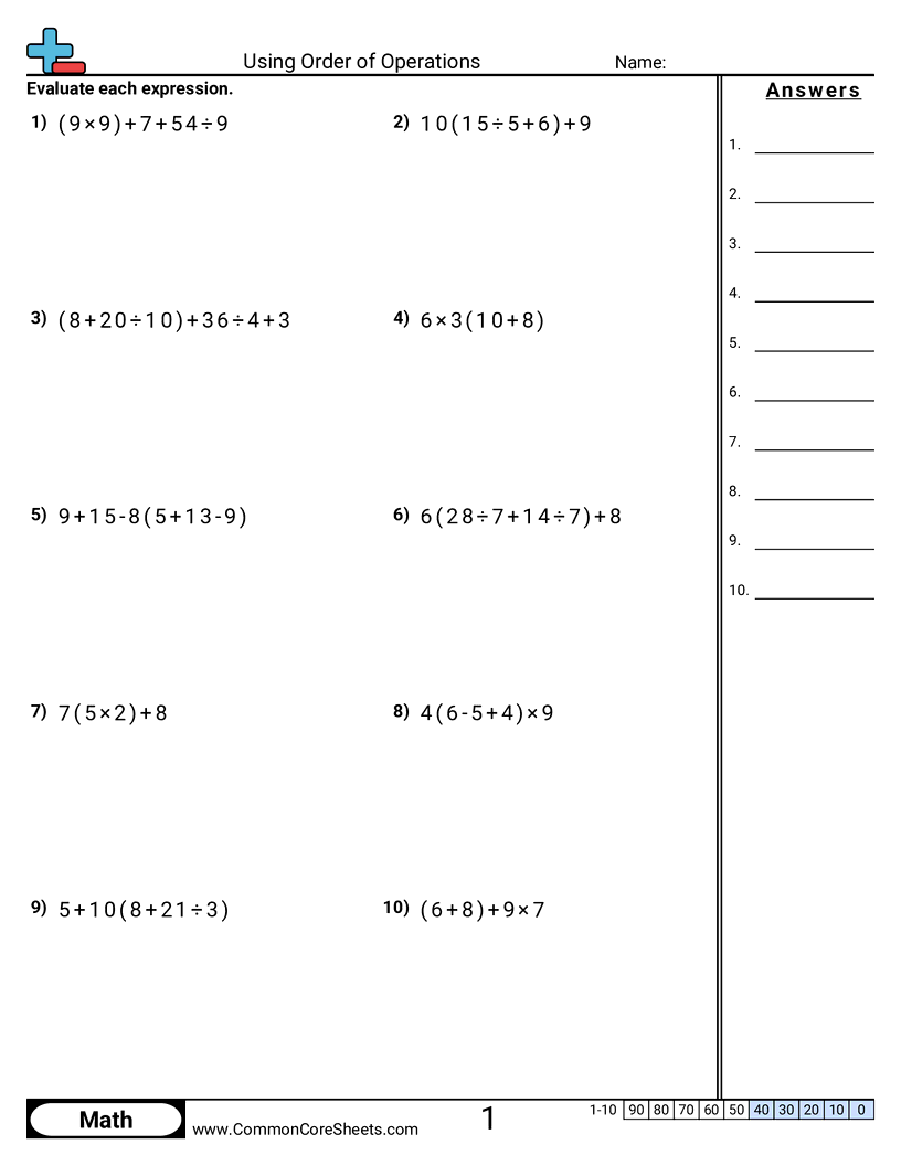 order of operations pdf worksheet