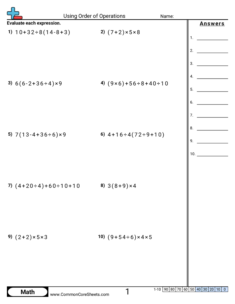 Using Order Of Operations Worksheet Download